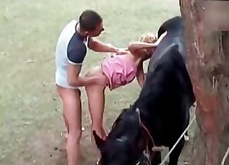 Mischievous bestial threesome with a blonde